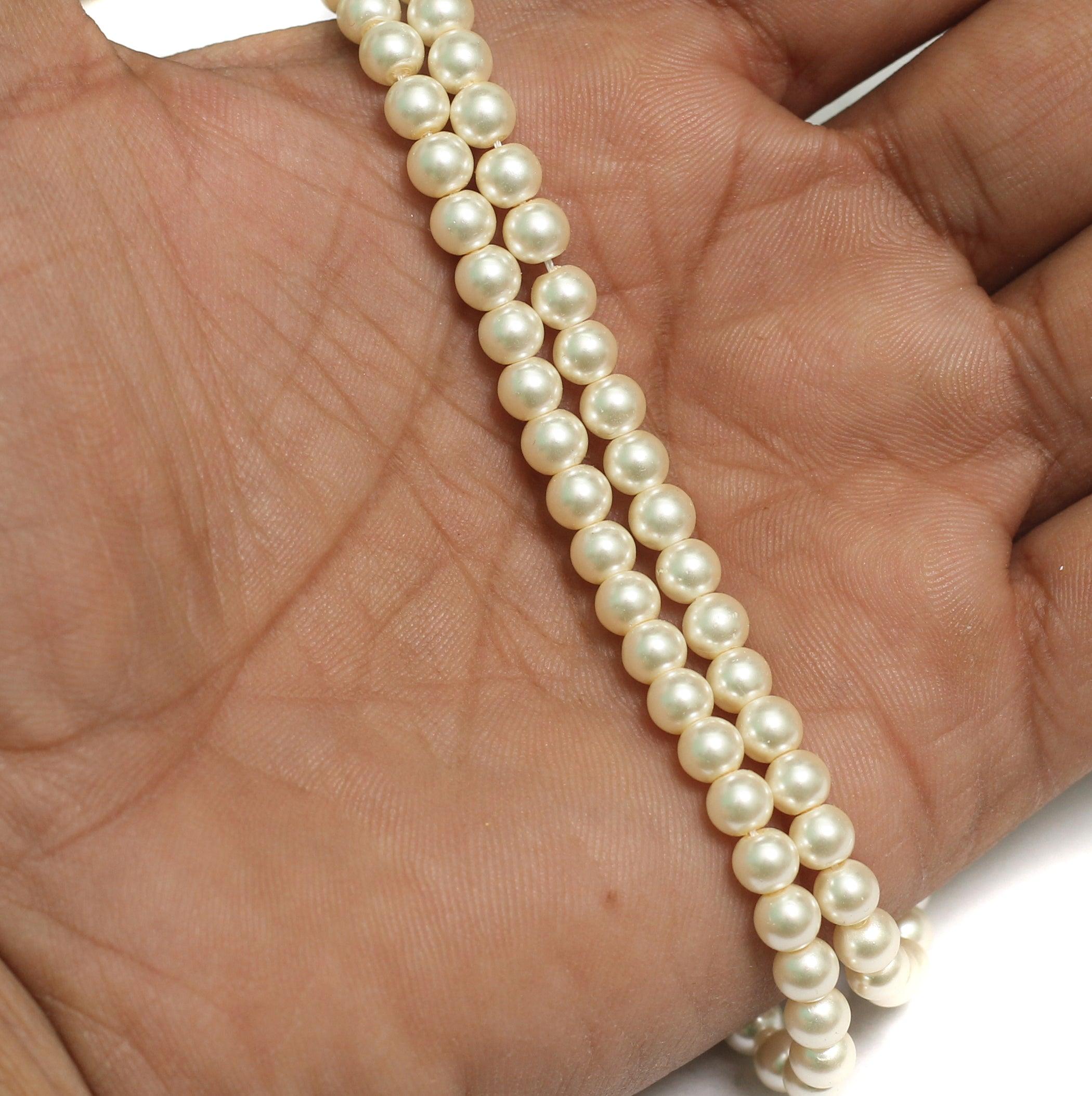 Shell Pearl Round 1 String, White Round Shell Pearl Beads