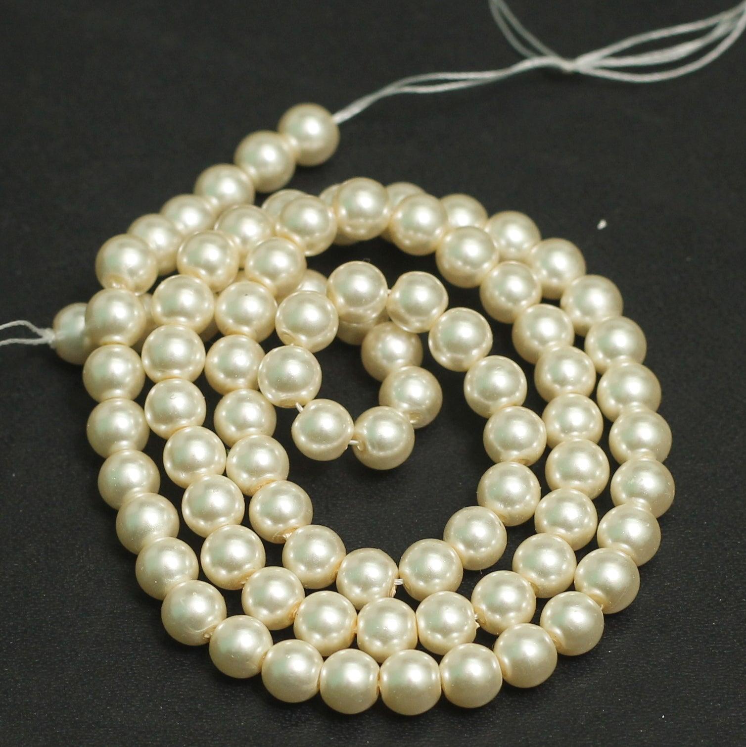 Shell Pearl Round 1 String, White Round Shell Pearl Beads