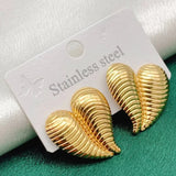 Golden Ribbed Leaf Statement Earring