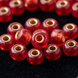50gm 4/0 Preciosa Ruby Gold-Lined Seed Beads