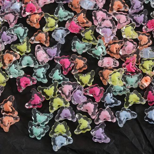 210 Pcs, 15x11mm Transparent Butterfly Acrylic Beads Assorted Color_ACRB-853-1