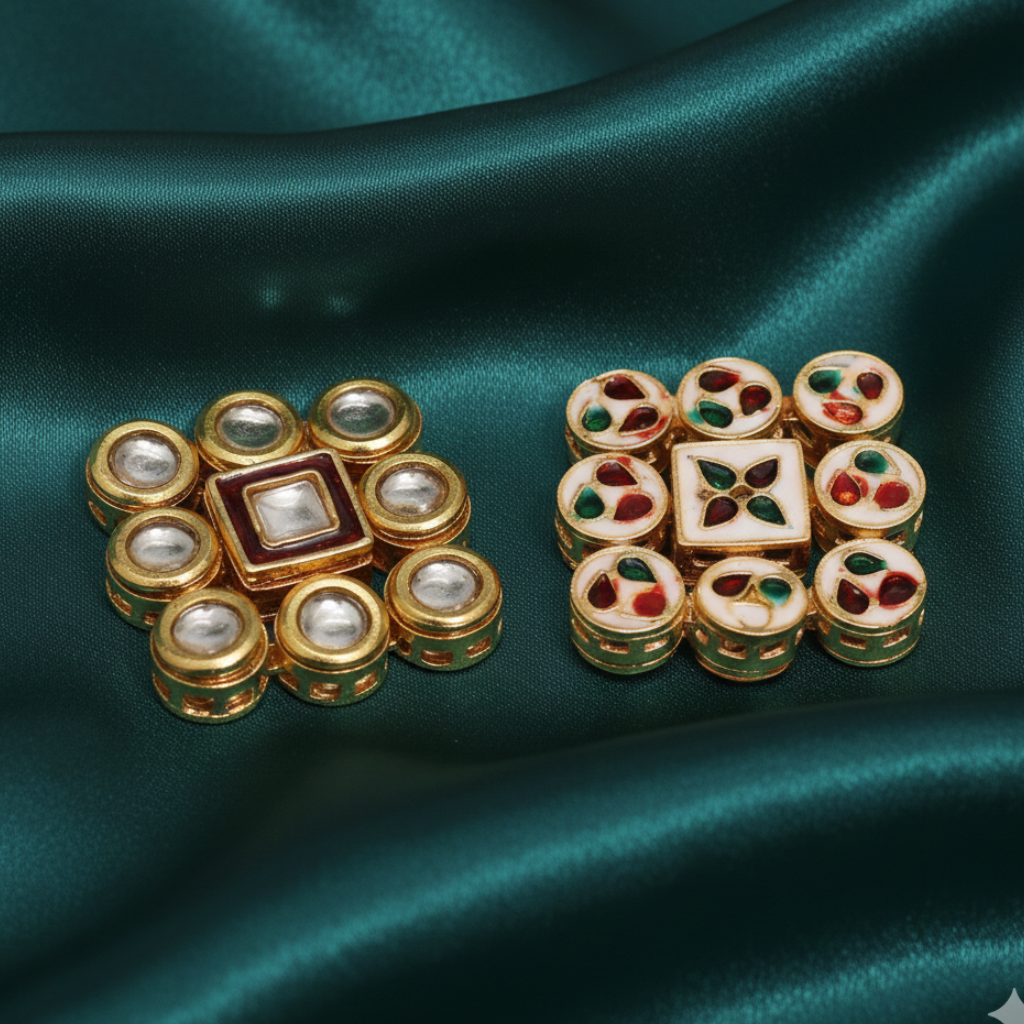 2 Pcs 28mm Meenakari Kundan Spacer Connectors Golden_jkk-301
