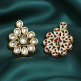 2 Pcs 44x34mm Meenakari Kundan Spacer Connectors Golden_jkk-305