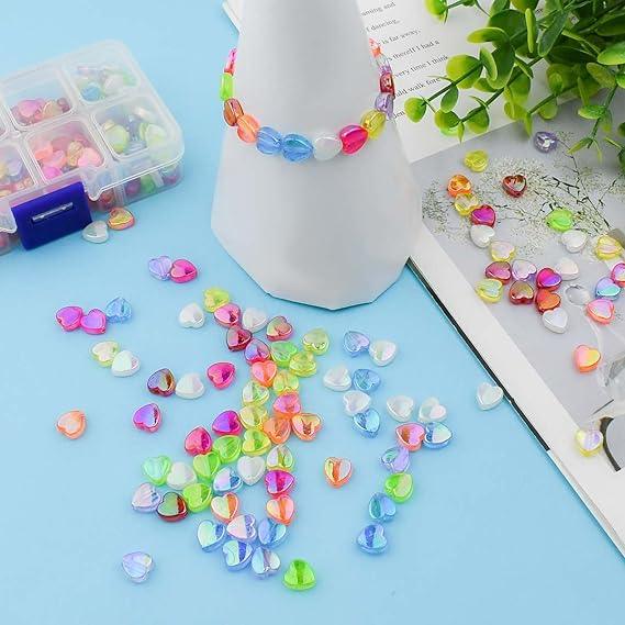 300 Pcs 8mm Acrylic Heart Shape 6 Color Combo Rainbow Finish_ACRB-836-4