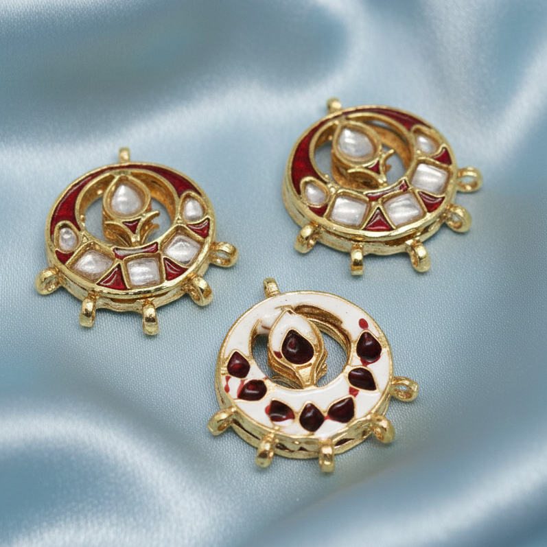 4 Pcs 28x24mm Meenakari Kundan Spacer Connectors Golden_JKK-302