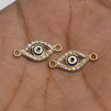 10 Pcs AD Evil Eye Connectors Golden 10x23mm
