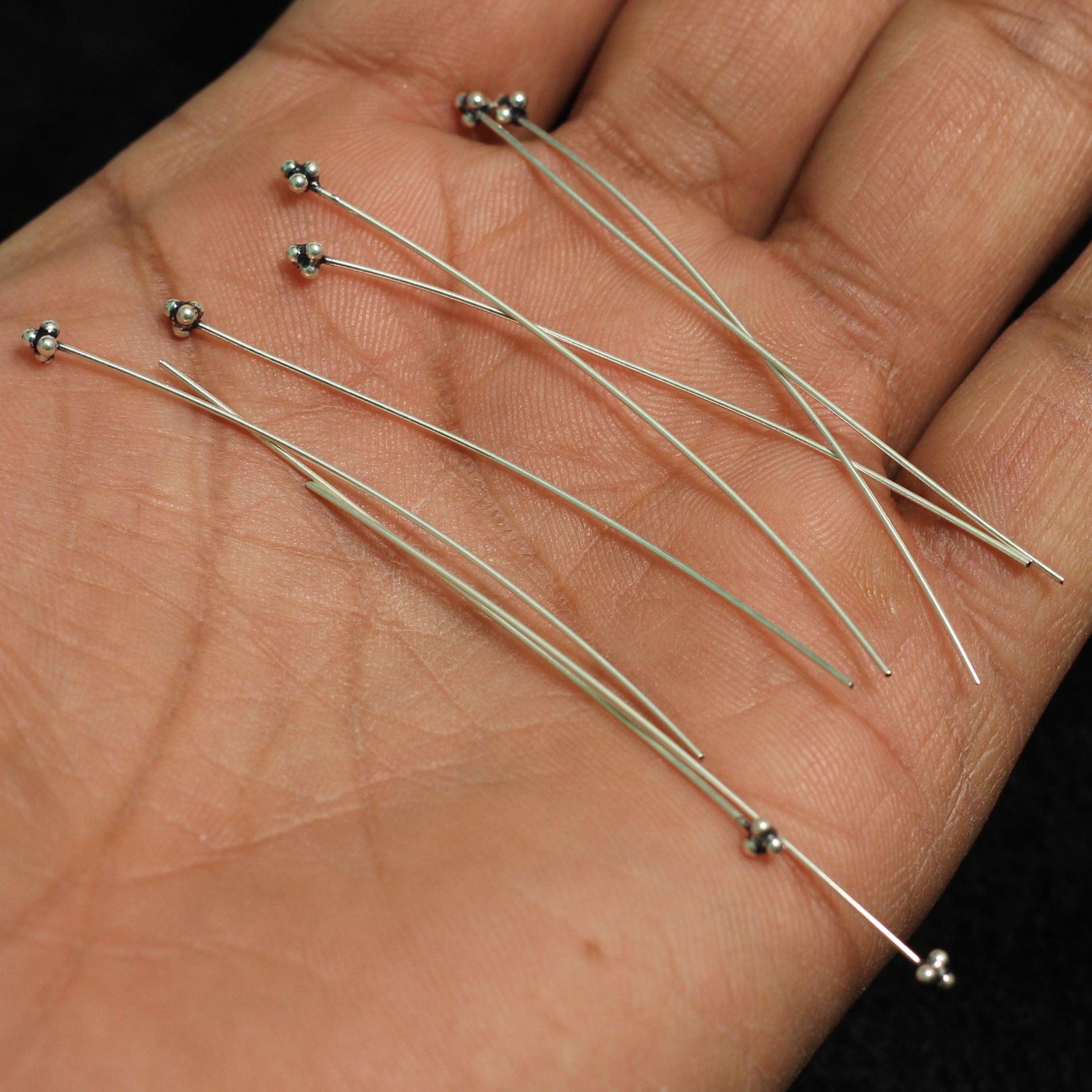 92.5 Sterling Silver 60mm Headpin with Flower OXIDIZED FINISH_bnf0048_1