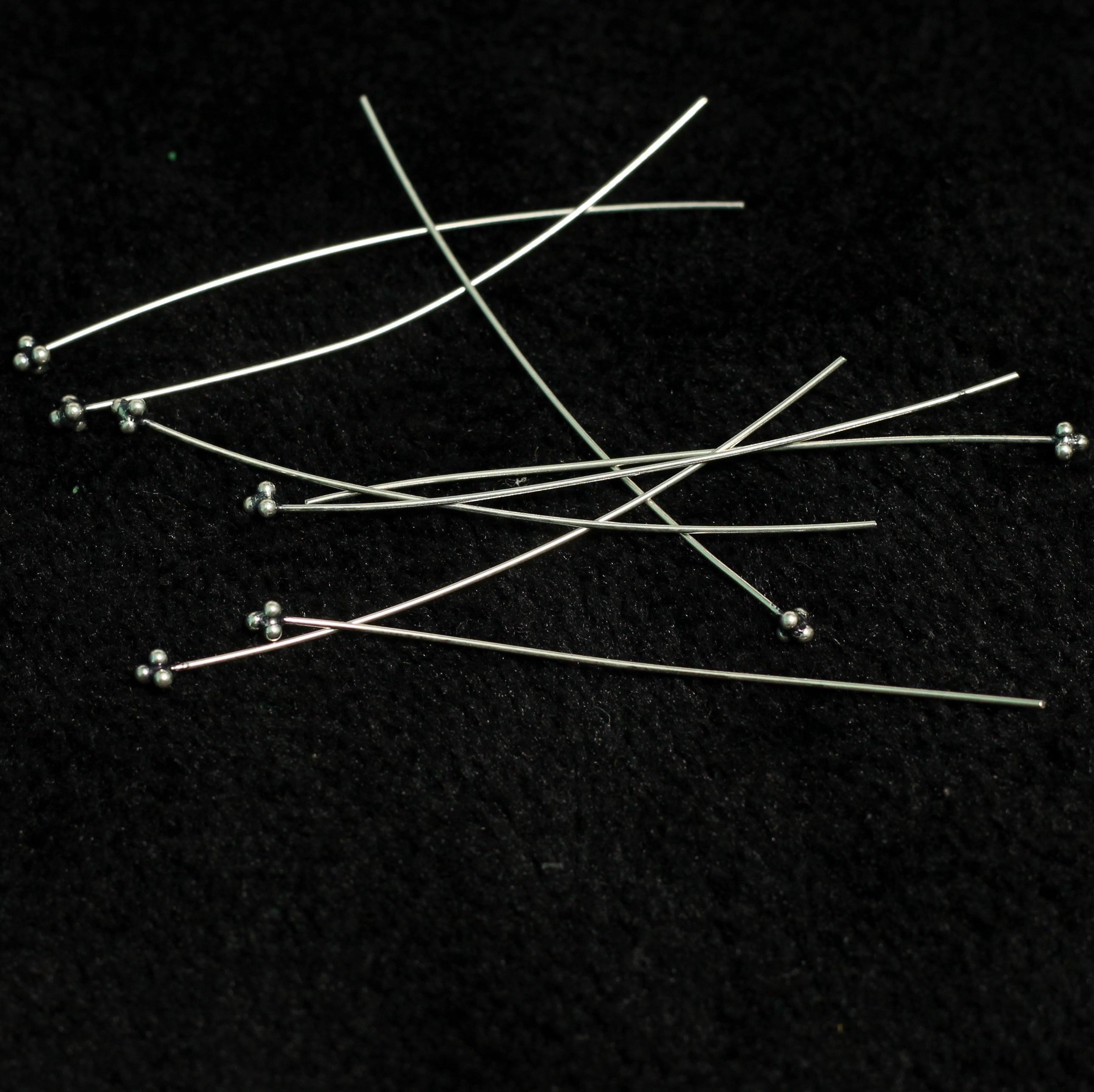 92.5 Sterling Silver 60mm Headpin with Flower OXIDIZED FINISH_bnf0048_2