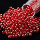 50gm 4/0 Preciosa Ruby Gold-Lined Seed Beads