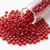 50gm 4/0 Preciosa Bright Red Gold-Lined Seed Beads