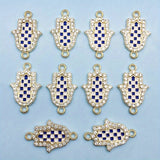 10 Pcs AD Hamsa Hand Connectors Blue 14x23mm
