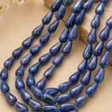 1 String Glass  Drop Beads Blue 18x10mm