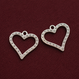 10 Pcs AD Heart Charms Silver 22x22mm