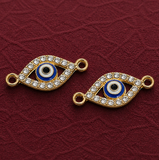10 Pcs AD Evil Eye Connectors Golden 10x23mm