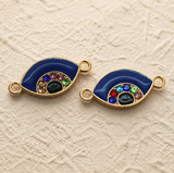 10 Pcs AD Evil Eye Connectors Blue 10x20mm