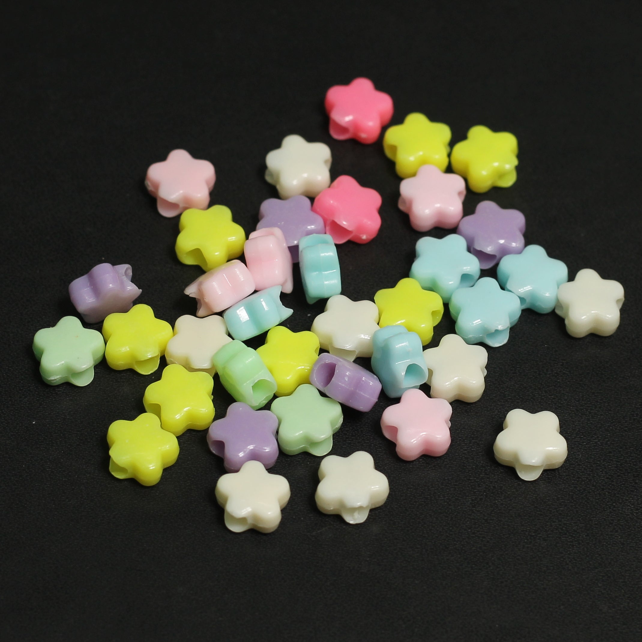 10mm, 100 Pcs Acrylic Multicolor Flower Beads