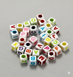 100 gm, Acrylic Square A to Z Alphabet Letter Beads Multicolor 6mm_ALP-04