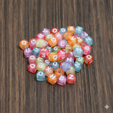 100 gm, Acrylic Square A to Z Alphabet Letter Beads Multicolor 6mm