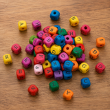 100 gm, Wooden Alphabet Beads Square Multicolor 10mm