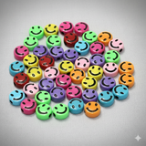 100 gm, Acrylic Round Smiley Beads Multicolor 9mm