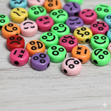 100 gm, 9mm Acrylic Round Smiley Beads