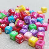 100 gm, Acrylic Square A to Z Alphabet Letter Beads Multicolor 6mm