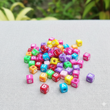 100 gm, Acrylic Square A to Z Alphabet Letter Beads Multicolor 6mm