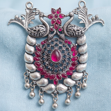 German Silver Maharani Peacock Pendant