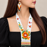 Handcrafted Floral Beaded Necklace & Earrings Set