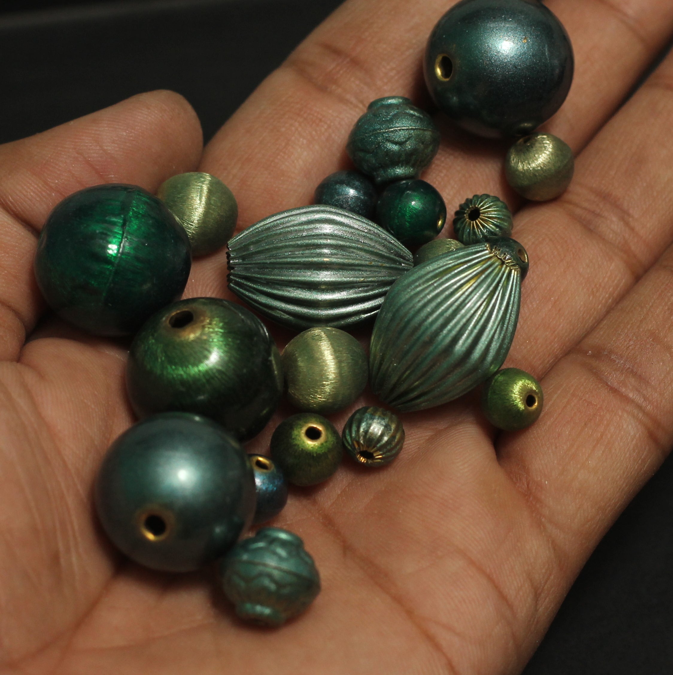 8-25 mm,Vintage Brass Beads Green Color, Assorted Shape And Sizes