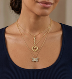 AD Butterfly Rose Golden Multi Layered Chain Necklace