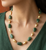 Tumble Onyx and Golden Dolki Long Necklace