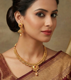 Gold Plated Kundan Beaded Necklace Set With Earrings