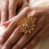 Golden Adjustable Kundan Finger Rings