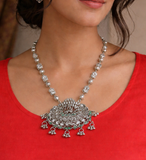 German Silver Stone Necklace with Earring