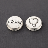 Alloy Beads Flat Round with Heart and Word Love