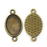 10 Pcs, 15x28mm, Tibetan Cabochon Connectors Cadmium Free & Nickel Free & Lead Free, Oval, Antique Bronze, Tray