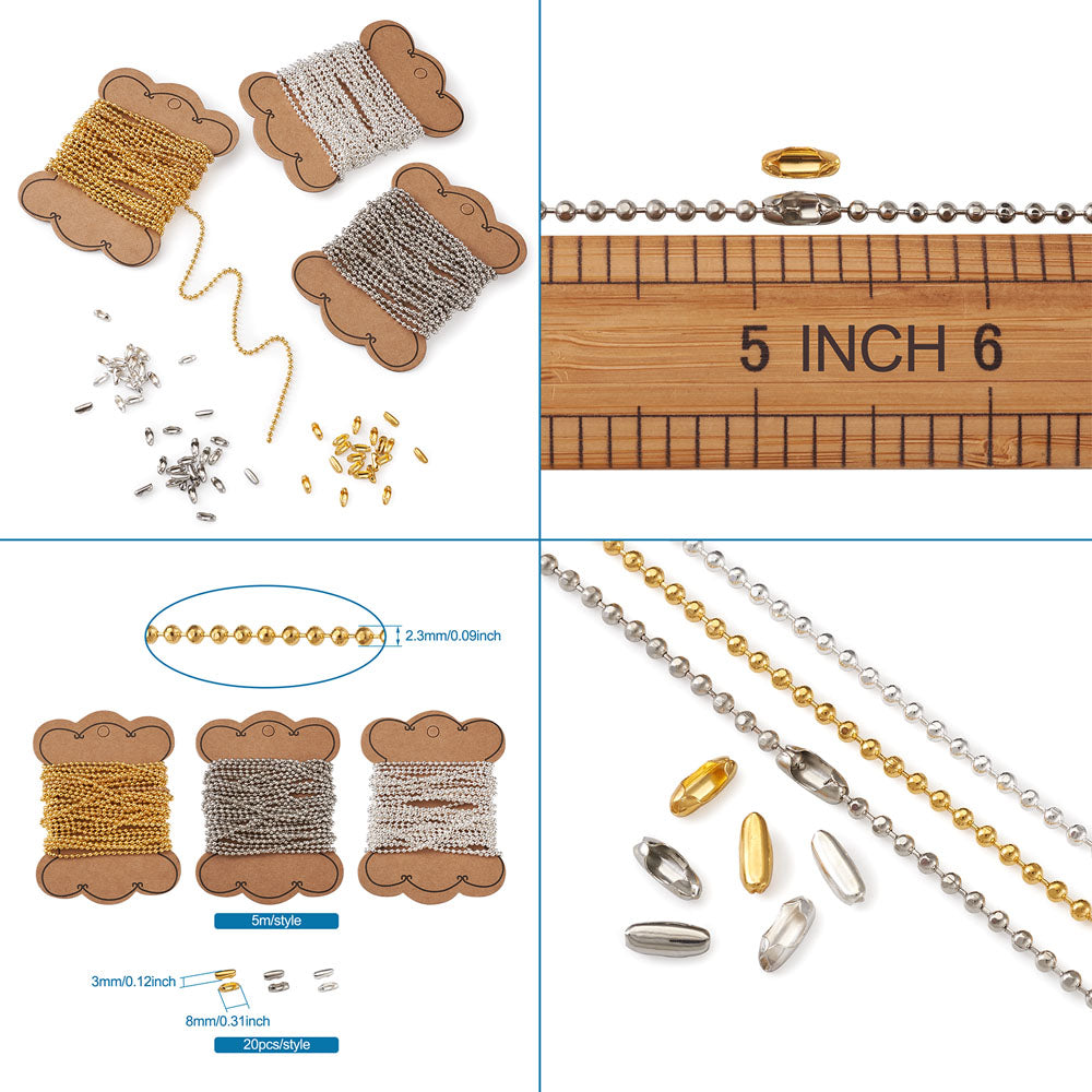 Brass Ball Chain Jewelry Making Kits, Ball Chain Connectors & Ball Chains, Platinum & Golden & Silver Color Plated