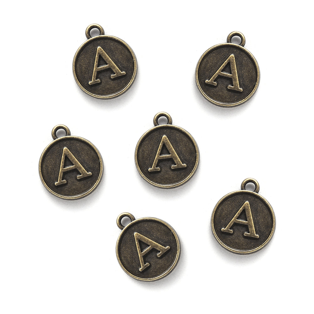 26Pcs, 14x12x2mm, Alloy Pendant Alphabet Charms , Antique Bronze