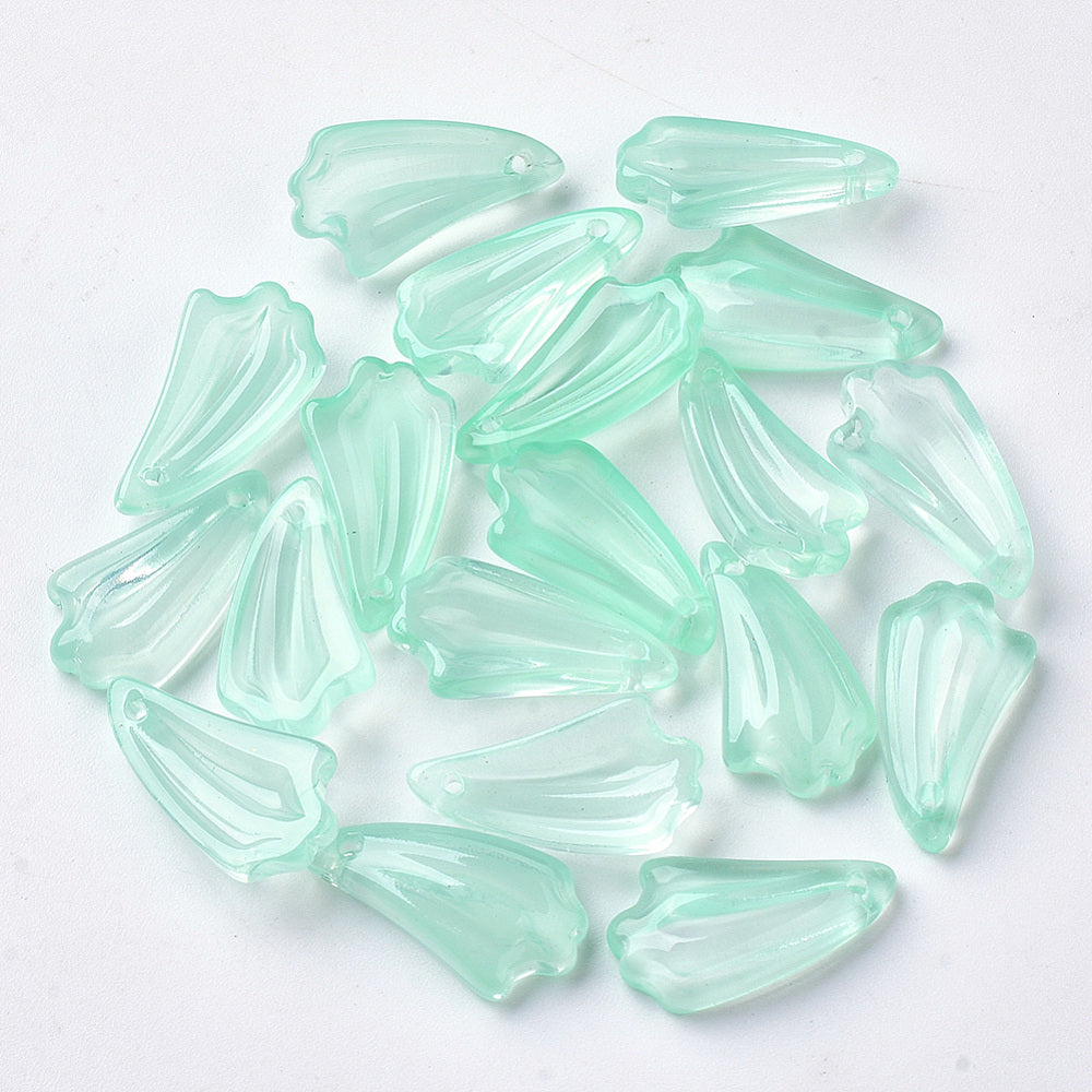 10 Pcs, 20x10.5x5mm, Transparent Glass Leaf Charms Aqua