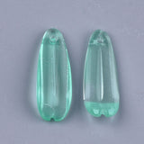 10 Pcs, 25x8.5mm, Transparent Glass Leaf Charms Aqua
