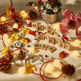 Christmas Jewelry Making Kits Letter & Number Wood & Resin Cabochons, Nylon Threads, Brass Charms and Ribbon