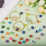 DIY Pendants Making Kits, Ring with Evil Eye Alloy Enamel Pendants, Flat Round Beads, Earring Hooks & Open Jump Rings, MultiColor