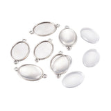DIY Tibetan Alloy Cabochon Connector Settings and Glass Cabochons Oval, Antique Silver, 36x20.5x1.5mm