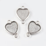 Alloy Cabochon Connector Settings and Glass Cabochons, Heart, Antique Silver, 26x18x2mm