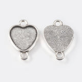 Alloy Cabochon Connector Settings and Glass Cabochons, Heart, Antique Silver, 26x18x2mm