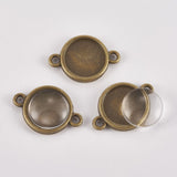 DIY Alloy Cabochon Connector Settings and Clear Glass Cabochons, Flat Round, Antique Bronze, 21x15x3mm