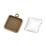 DIY Alloy Pendant Cabochon Settings, Glass Square Cabochons, Nickel Free, Antique Bronze, 22x18x2mm