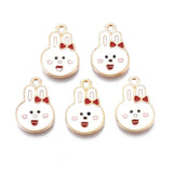 17x11.5x1.5mm, Alloy Enamel Pendants, Light Gold, Rabbit, Red