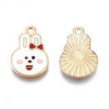 17x11.5x1.5mm, Alloy Enamel Pendants, Light Gold, Rabbit, Red
